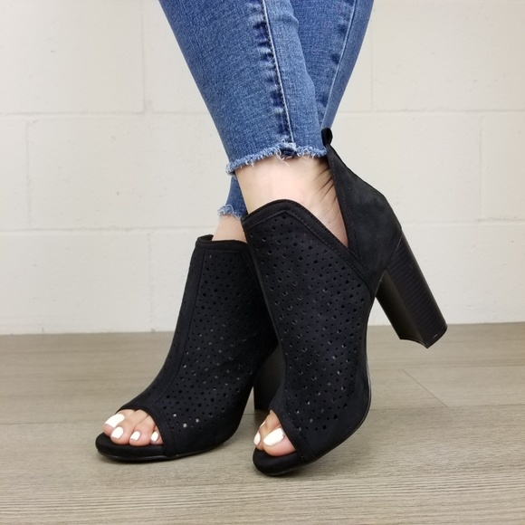 Perforated Block Heel Sandal Ankle Bootie - Picture 5 of 8